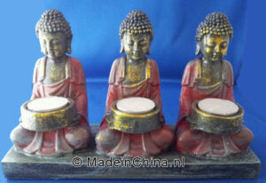 Waxinehouder 3 Boeddha's - Afbeelding 2