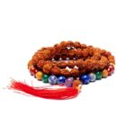 Mala met kralen van Rudraksha zaad+Chakra stenen