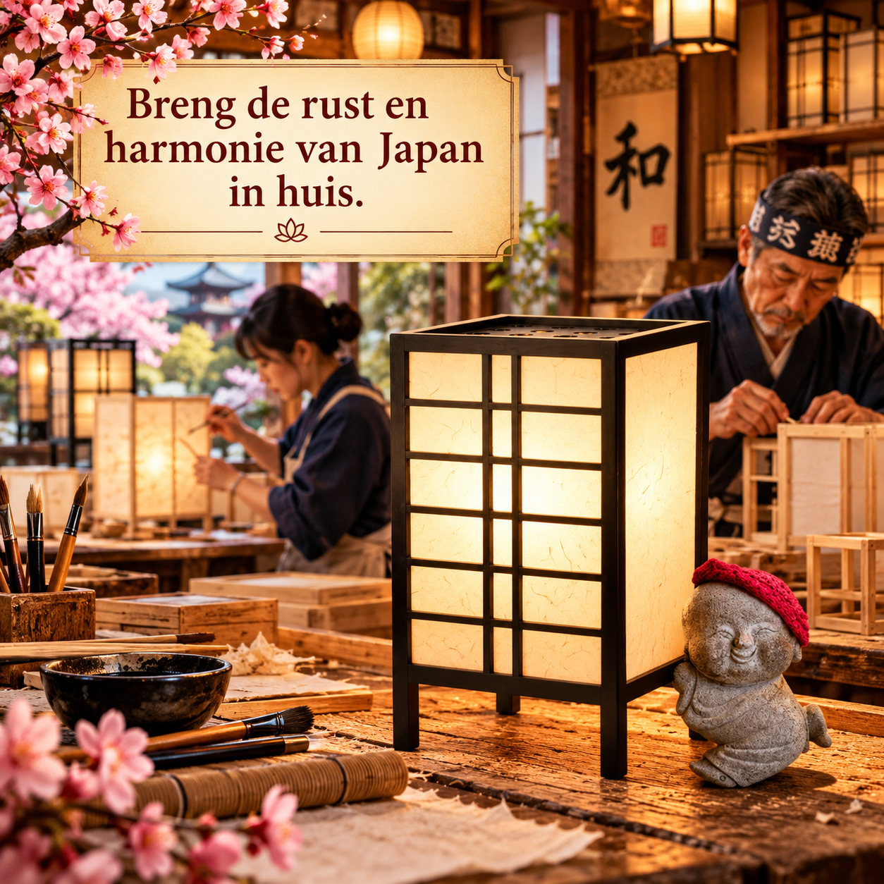 Japanse Lamp Nikko – Black Japanse lamp Nikko-Black | Hand gemaakt met gezeefd papier - Afbeelding 1