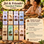 Jiri & Friends wierook voordeelpakket met 8 pakjes natuurlijke wierook, gepresenteerd in een sfeervolle omgeving waar wierook wordt gemaakt.