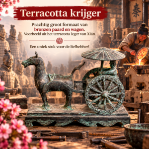 Bronzen Terracotta strijder met paard en wagen