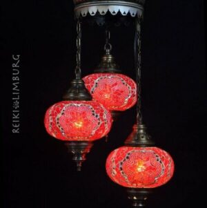 Oosterse hanglamp 3 bollen Rood