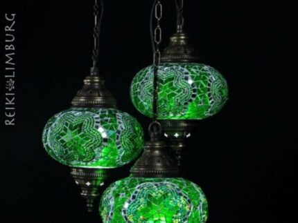 Oosterse hanglamp 3 bollen Groen
