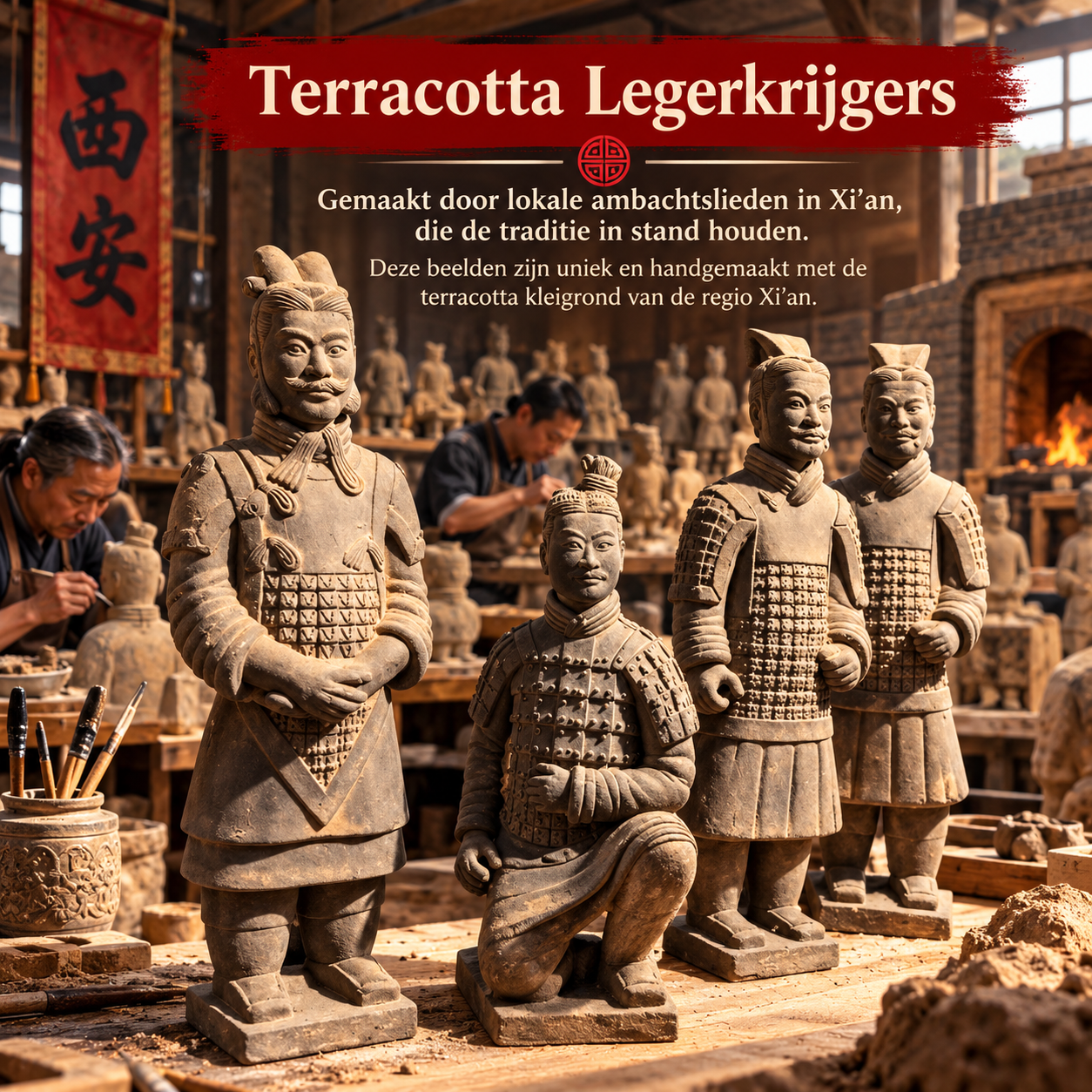 Terracotta beelden 22cm.. Terracotta krijgers Set van 3 stuks | Hoogte 22cm. - Afbeelding 1