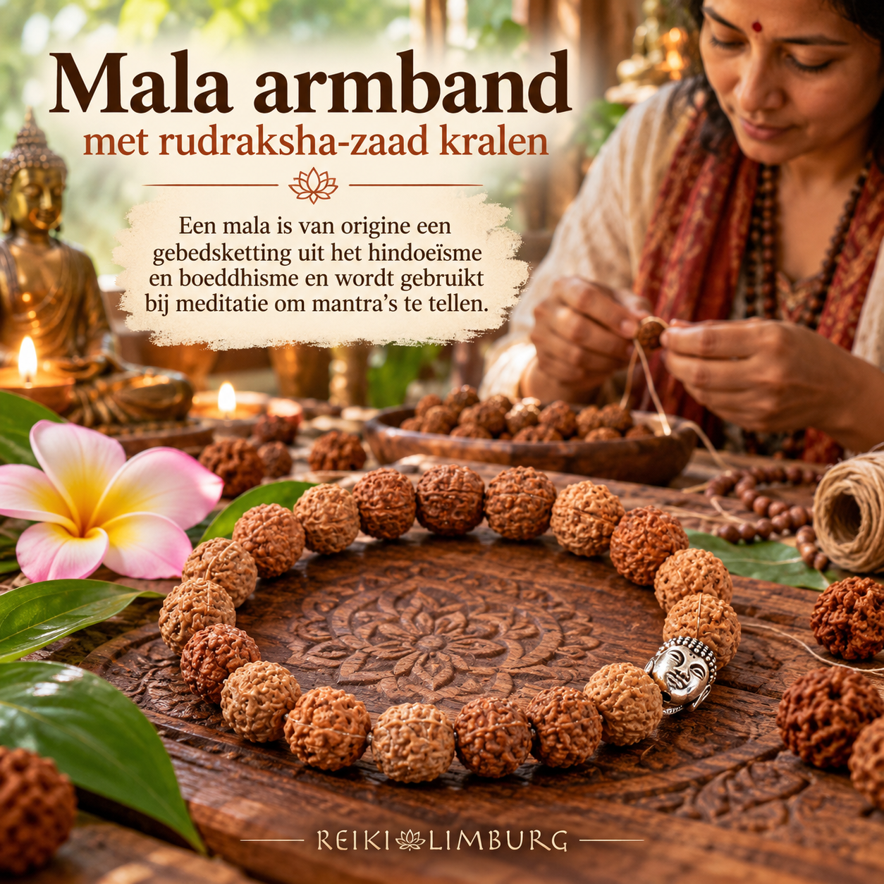 mala-armband-rudraksha-kralen-boeddha Mala armband Rudraksha + Boeddha - Afbeelding 1