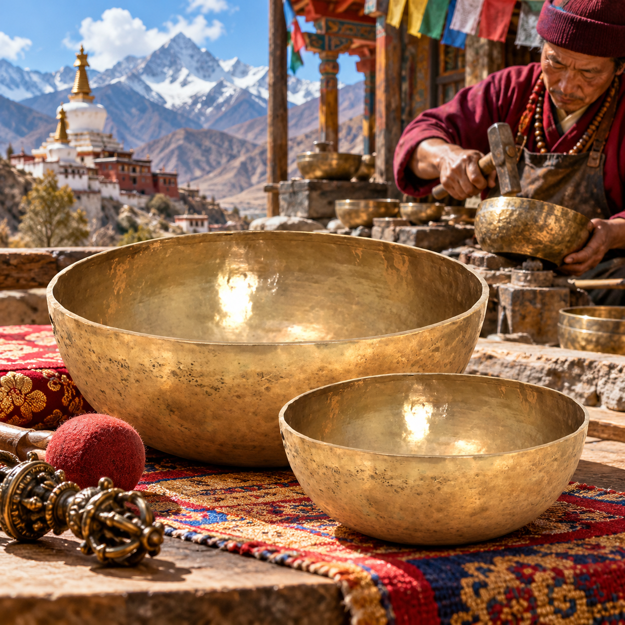 tibetaanse-klankschalen-handgehamerd-nepal Tibetaanse Klankschalen – Tibet & Nepal - Afbeelding 1