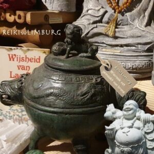 Wierook-vat-brons met Foo dog | Antiek