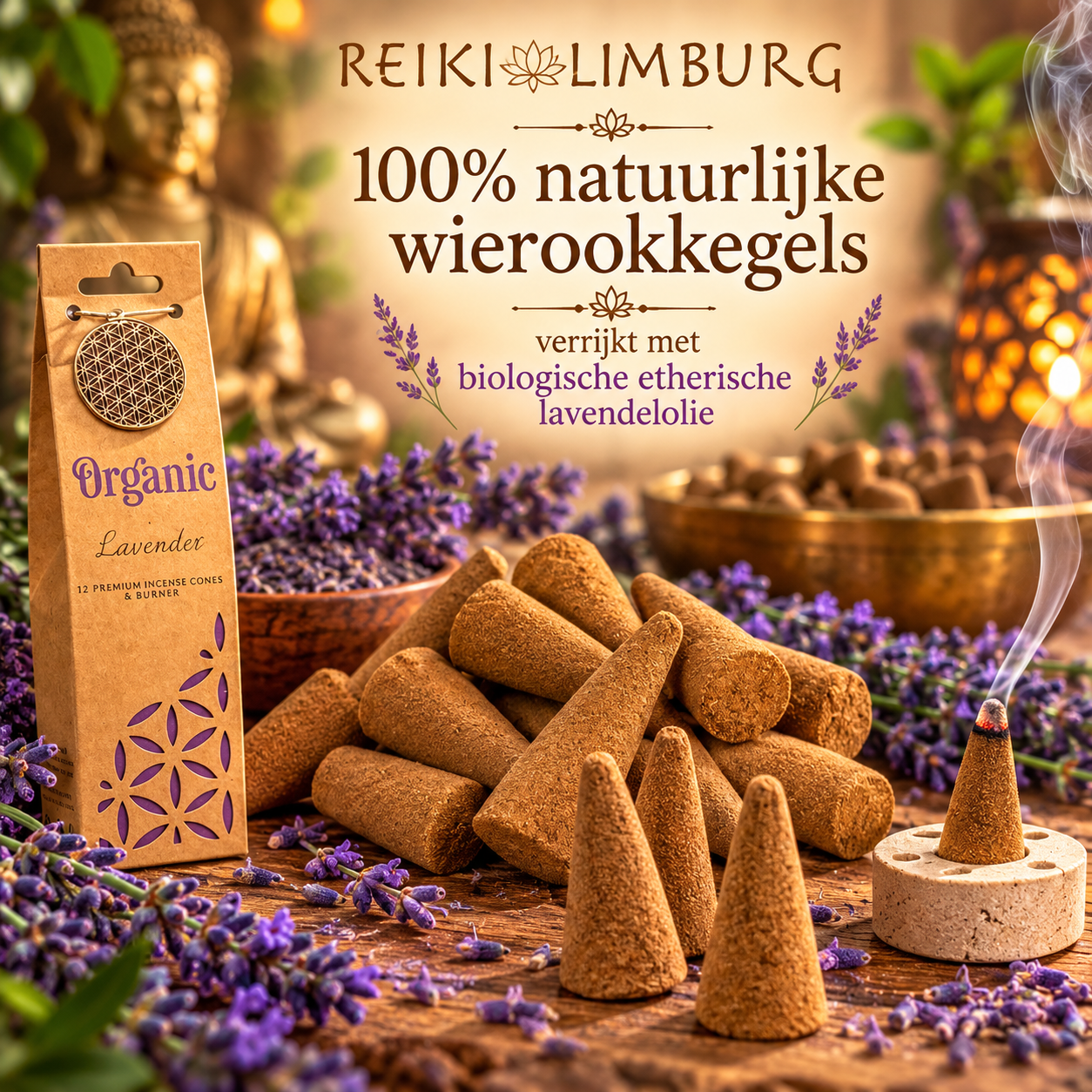 Wierookkegels natuurlijk Wierook-kegels Lavendel | Branduren: ±40-45 min - Afbeelding 1