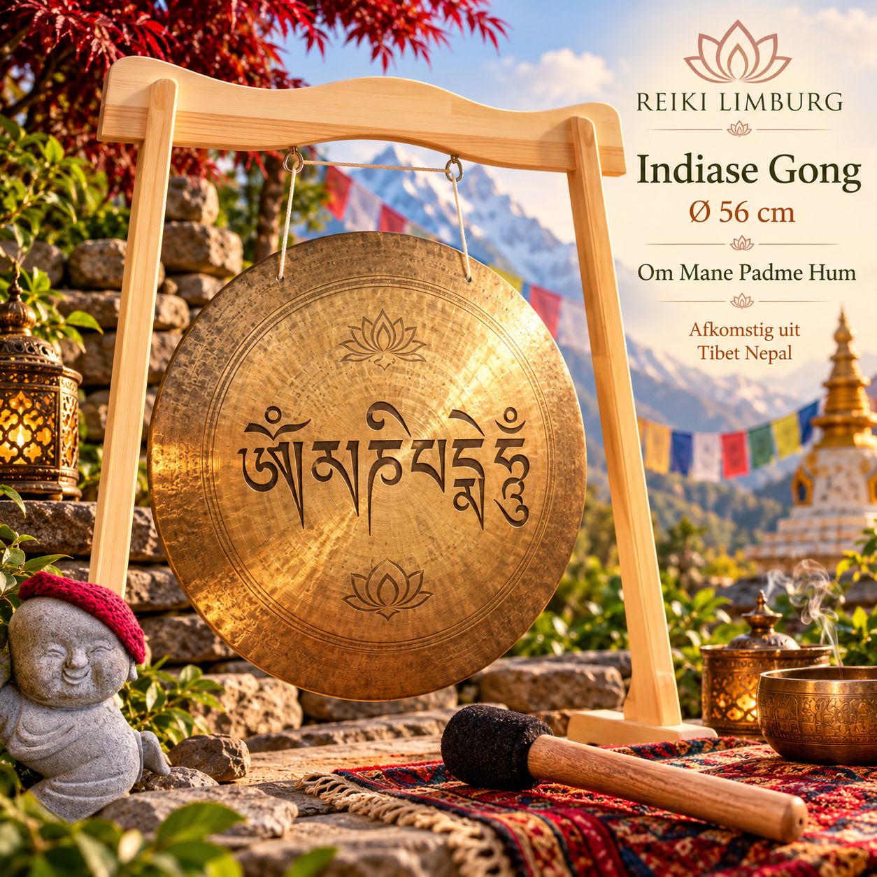 Indiase Gong Ø 56cm. Om Mane Padme Hum Indiase Gong Ø 56cm. | Om Mane Padme Hum - Afbeelding 1