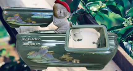 Bonsai-schaal groen geglazuurd